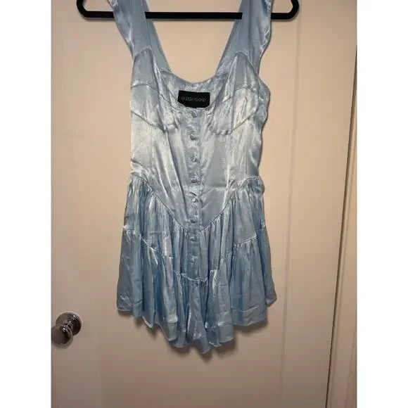 Vanessa Mooney | Elisabeth Romper Dress – Sky Blue Satin (Size M) - Picture 6 of 8